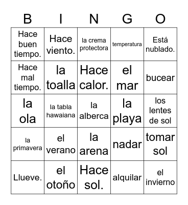 Las Vacaciones del Verano Bingo Card