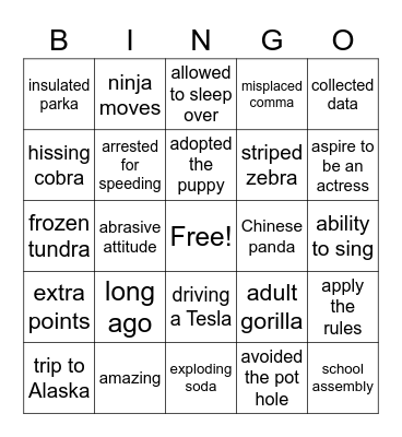 Schwa A Bingo Card