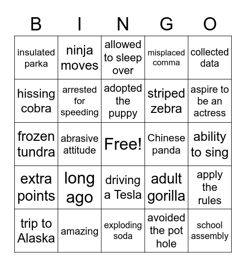 Schwa A Bingo Card