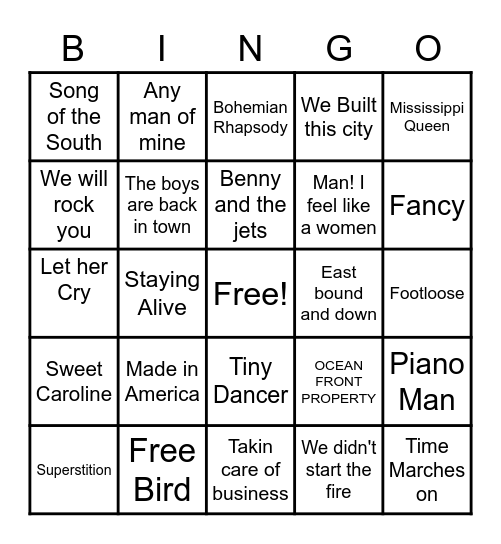 MUSIC BINGO Card