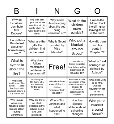 TKAM Chapters 9-11 Bingo Card
