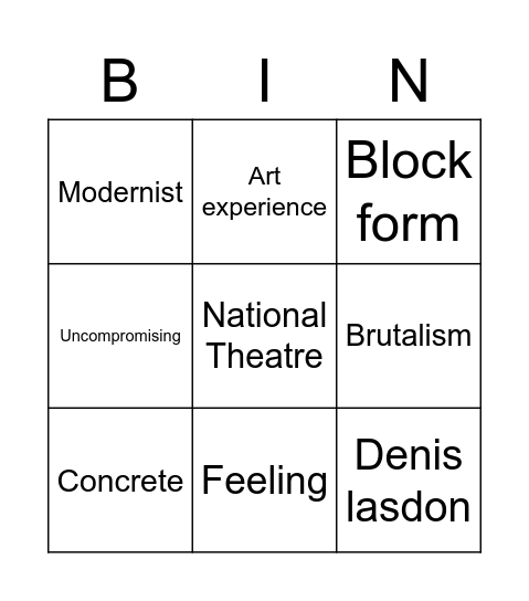 Brutalism Bingo Card