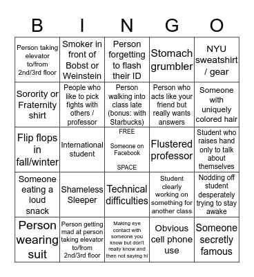 NYU Bingo Card