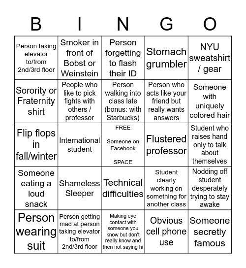 NYU Bingo Card