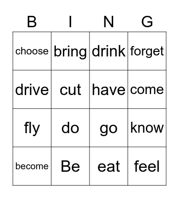 1c Verbs bingo Card