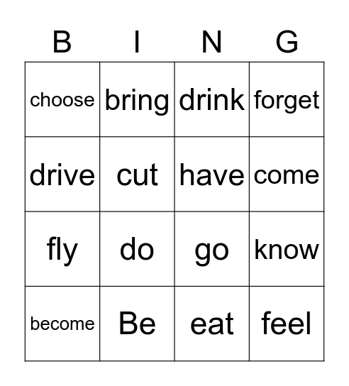 1c Verbs bingo Card