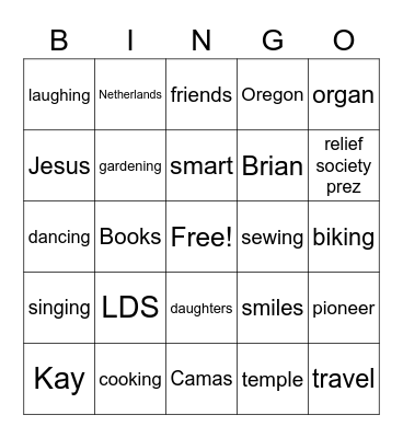 The Amazing Kay Card Bingo Card