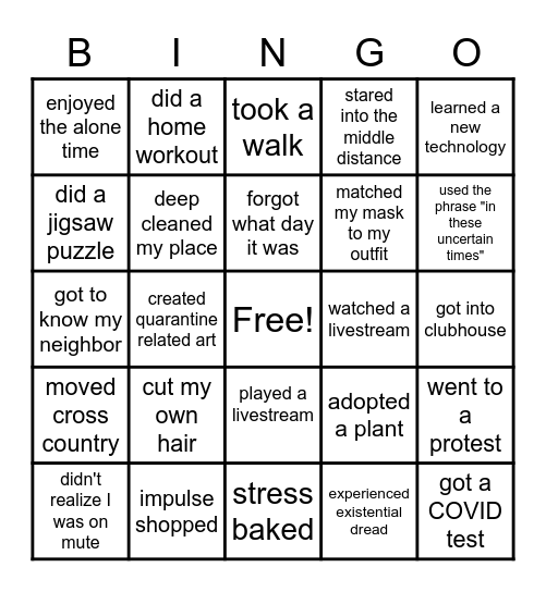 QT Olympics Bingo Card