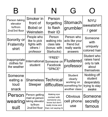 NYU Bingo Card