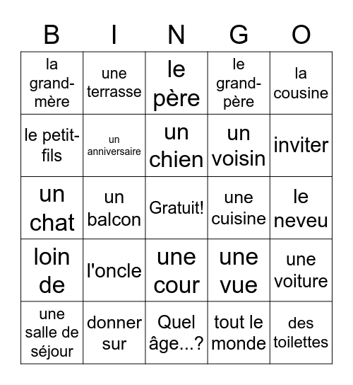 Bon Voyage Chapter 4 Bingo Card