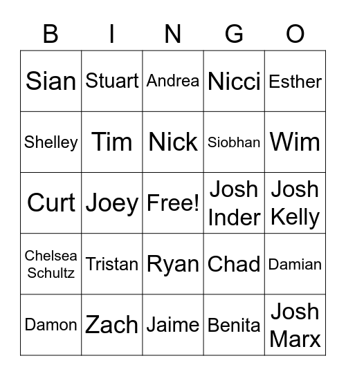 Worship Team Bingo Card