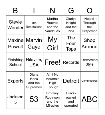 Motown Bingo Card