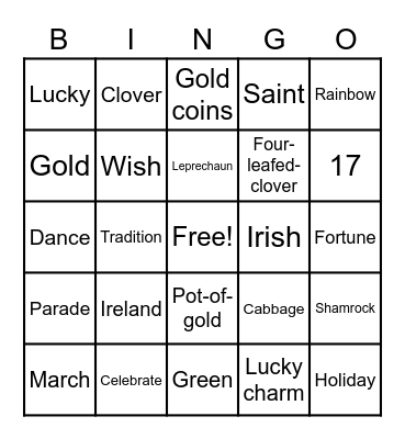 St. Patrick's Day Bingo Card