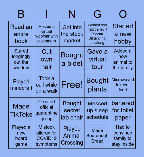 COVID 19 Bingo Card