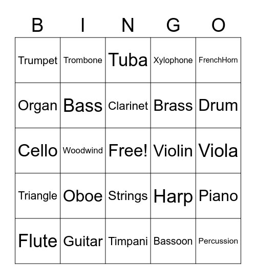 Music Instrument Bingo Card