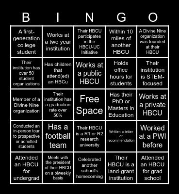 Administrators of Historically Black Colleges & Universities Bingo Card