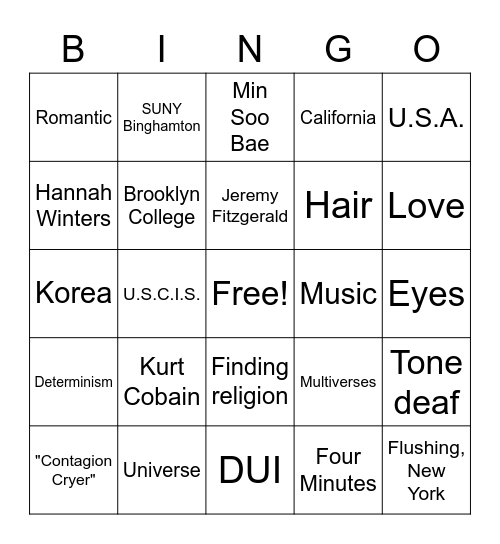 The Sun is Also a Start Bingo Card