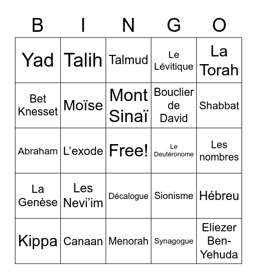 Judaïsme Bingo Card