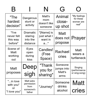 BACHELOR BINGO Card