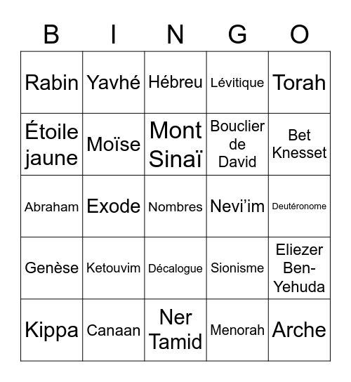 Bingo Judaïsme Bingo Card