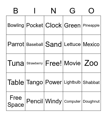 Word Bingo Card