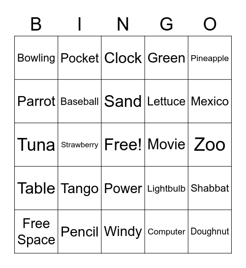 Word Bingo Card