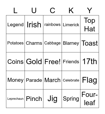 St Patrick's Day Bingo Card