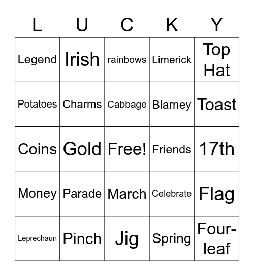 St Patrick's Day Bingo Card