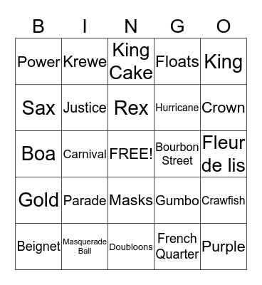 Mardi Gras Bingo Card