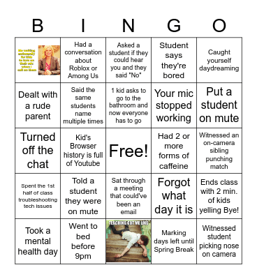 Tired Teacher Bingo Card