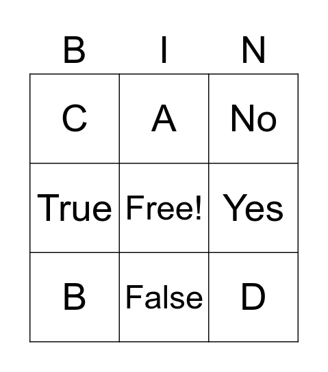 Hypersensitivities "BIN"-go Bingo Card