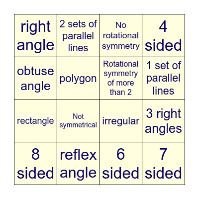 Properties of 2D Shapes Bingo Card