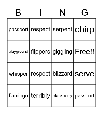 Bridget's Bingo Card