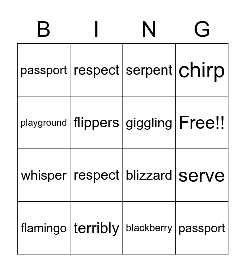 Bridget's Bingo Card