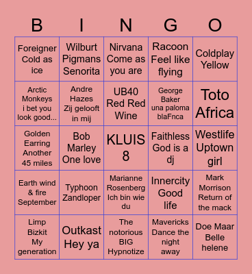 Kluis 8 MuziekBingo Card