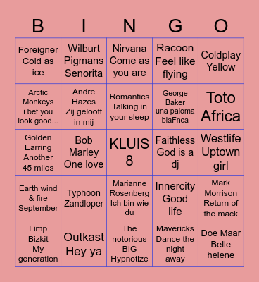 Kluis 8 MuziekBingo Card