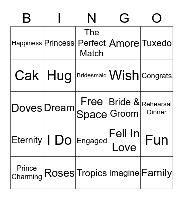 Rylie's Wedding Shower Bingo Card