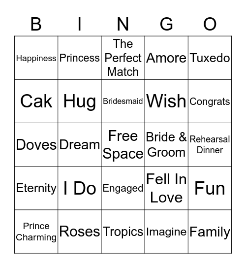 Rylie's Wedding Shower Bingo Card