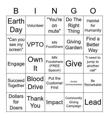 Minnesota FoodShare 2021 Bingo Card