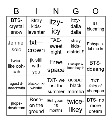 Kpop bingo Card