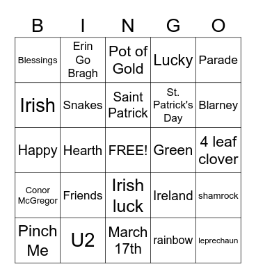 St. Patrick's Day Bingo Card