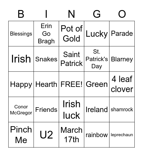 St. Patrick's Day Bingo Card