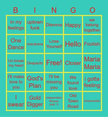 Most Weeks at Number 1! Bingo Card
