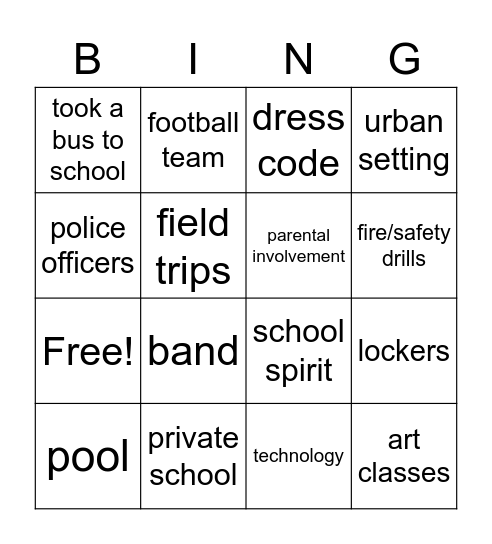 Schooling Domestically and Abroad Bingo Card