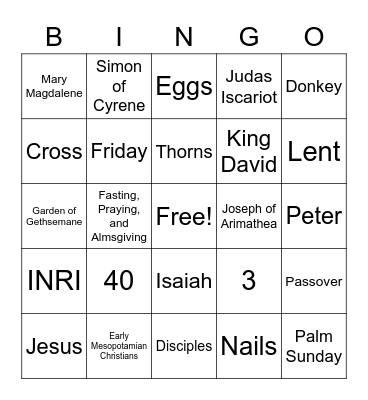 Lenten Bingo Board Bingo Card