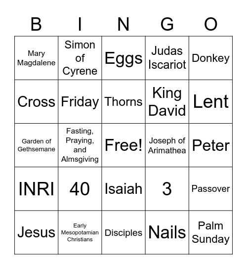 Lenten Bingo Board Bingo Card