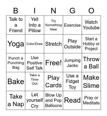 Coping Skills Bingo Card