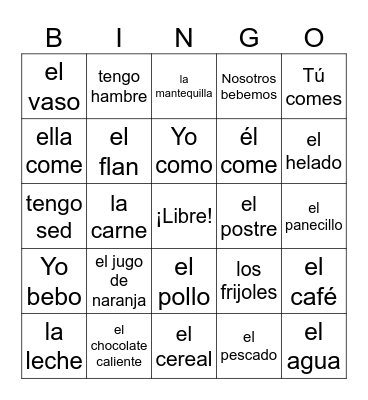 la comida Bingo Card