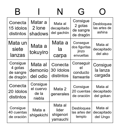 Bingo sekiro Bingo Card