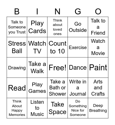 Coping Skills Bingo Card